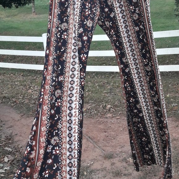NEW Boho Wide Leg Leggings Boot Cut Yoga Pant Flared Bottom Floral Striped Print - Picture 8 of 10